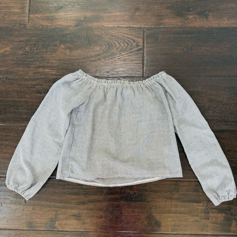 Brandy Melville Linen Striped Off the Shoulder Top